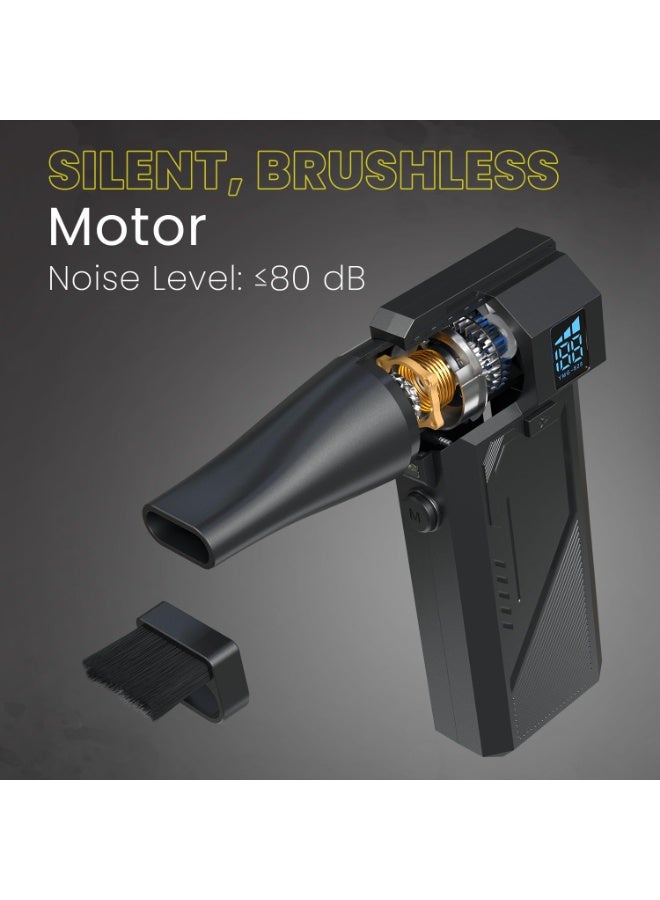 بورترونيكس Portronics Tornado Pro Handheld High-Speed Air Duster, Type-C Rechargeable, 1,30,000 RPM, BLDC Motor, 3 Speed Control, LED Display, Built-in LED Light, Multiple Nozzle Attachments, for Car, PC & Home - Image 3